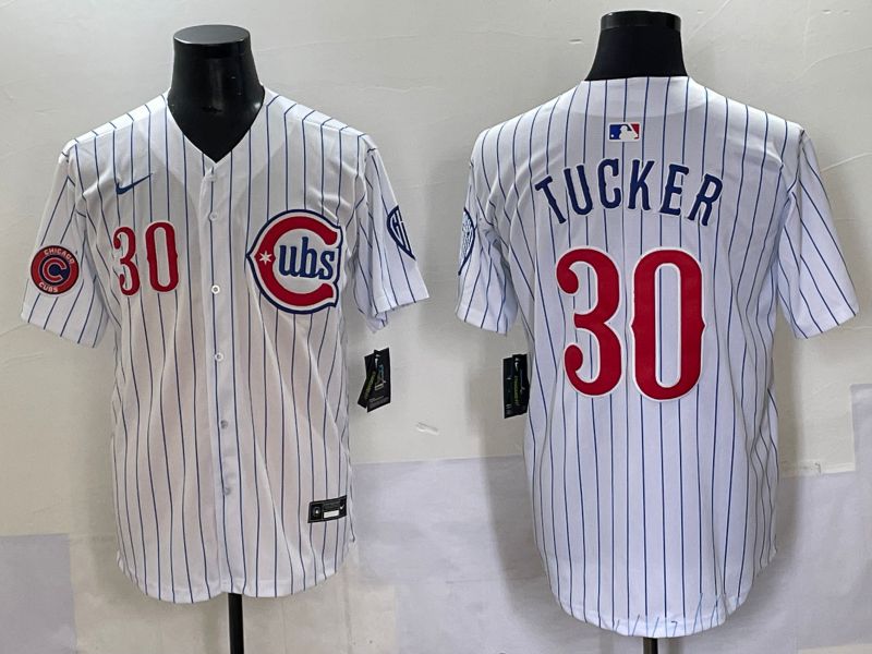 Men 2025 Chicago Cubs #30 Tucker White Stripe Fashion Nike MLB Jersey style 7032->chicago cubs->MLB Jersey